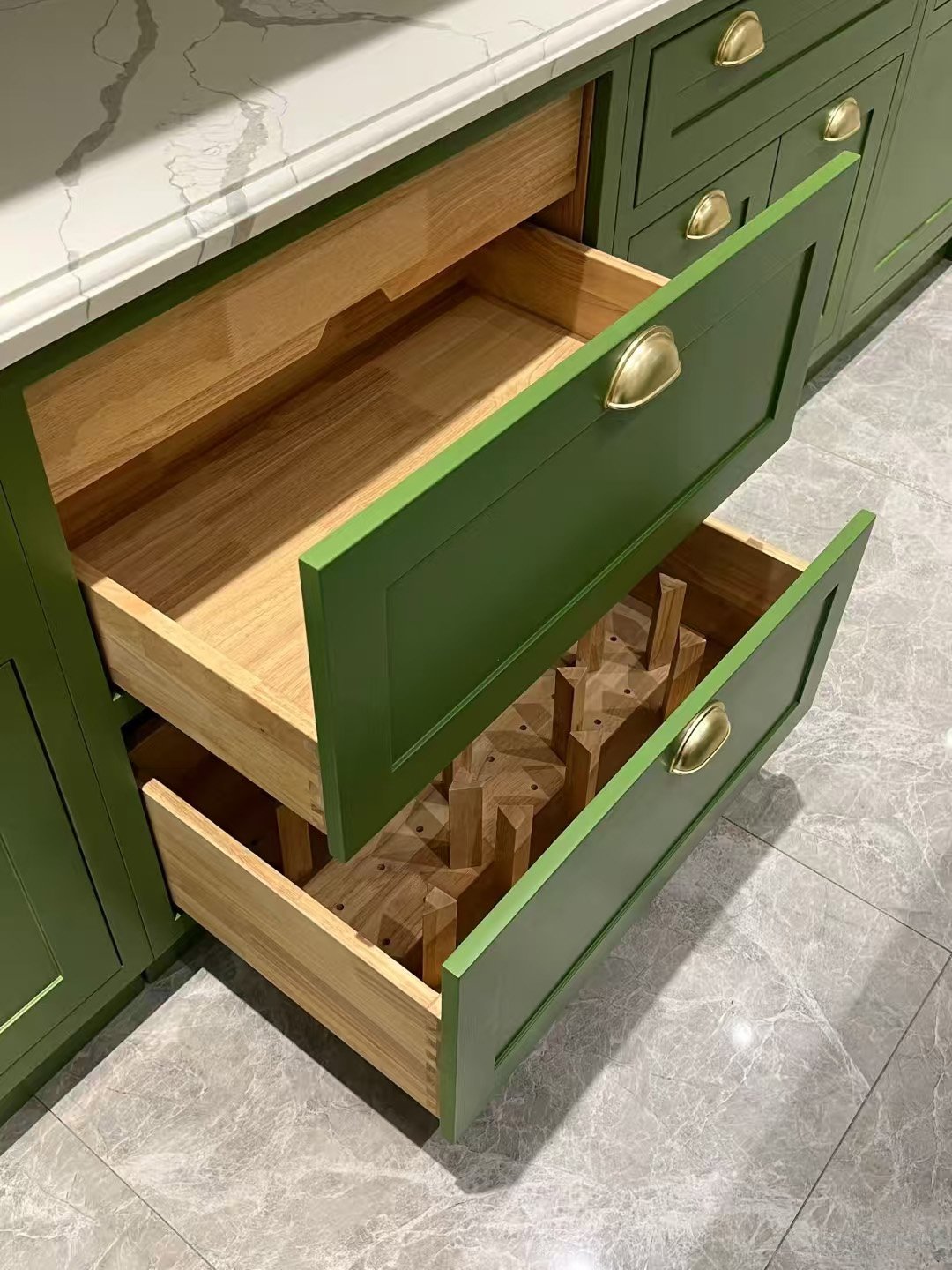 California Style Custom Green Kitchen Cabinetry - Image 11