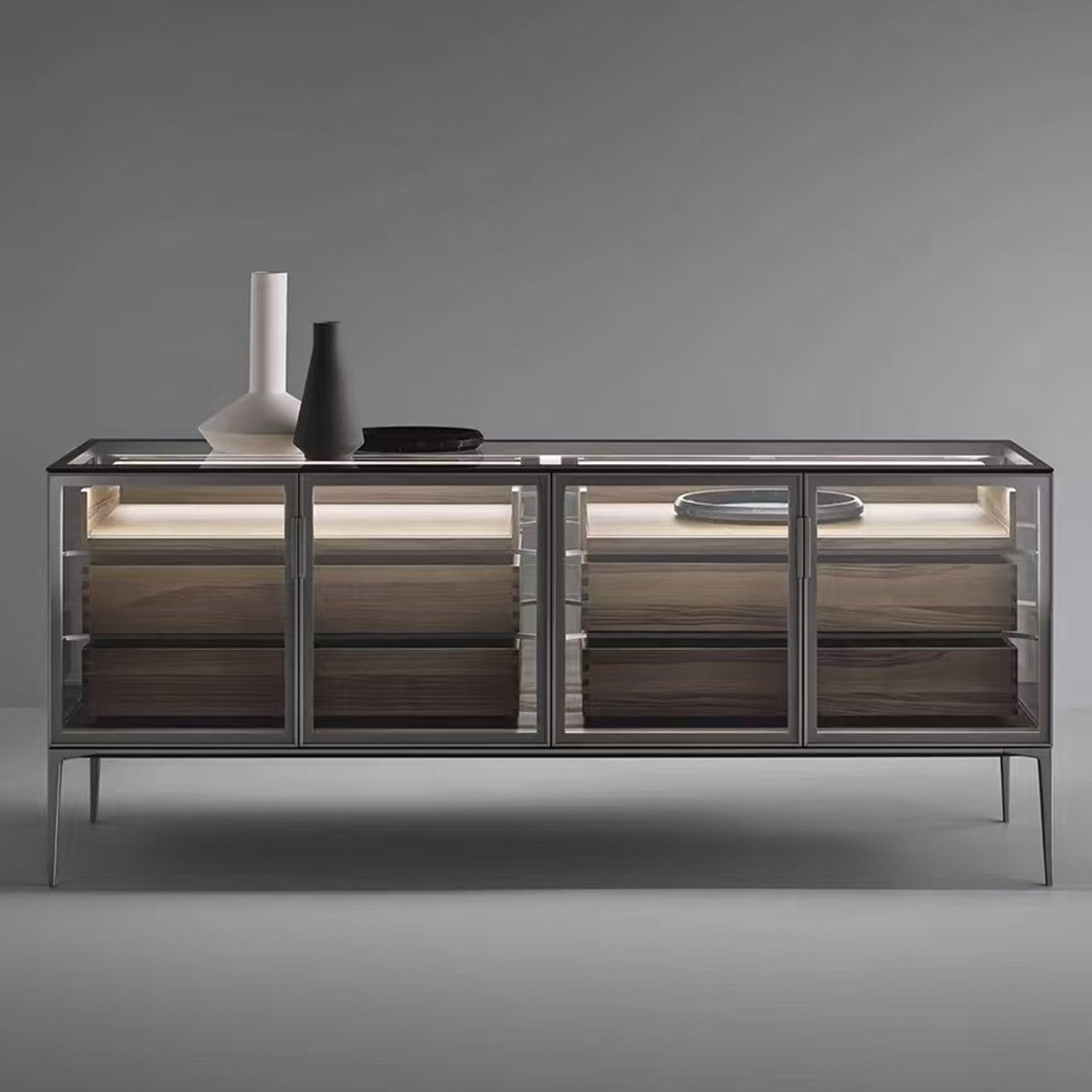 Minimalist Style Transparent Glass Metal Storage Cabinet Kitchen and Living Room - Image 2