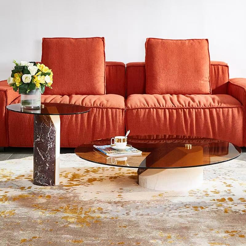 CJ628 Marble Coffee Table with Smoked Glass Top - Image 4