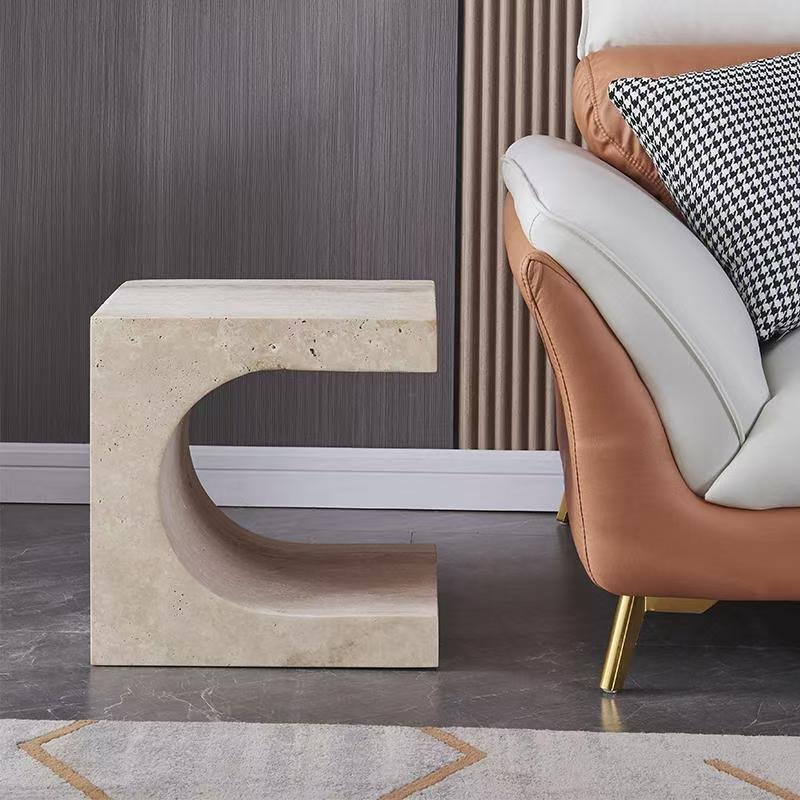 DJC835 Beige Travertine Side Table - Image 5