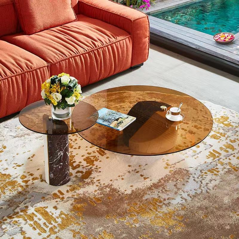 CJ628 Marble Coffee Table with Smoked Glass Top - Image 3