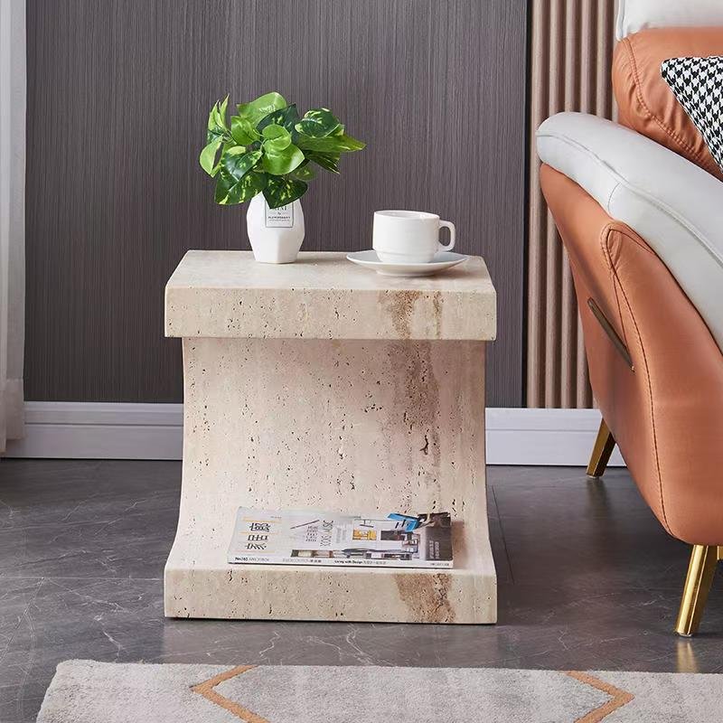 DJC835 Beige Travertine Side Table - Image 3