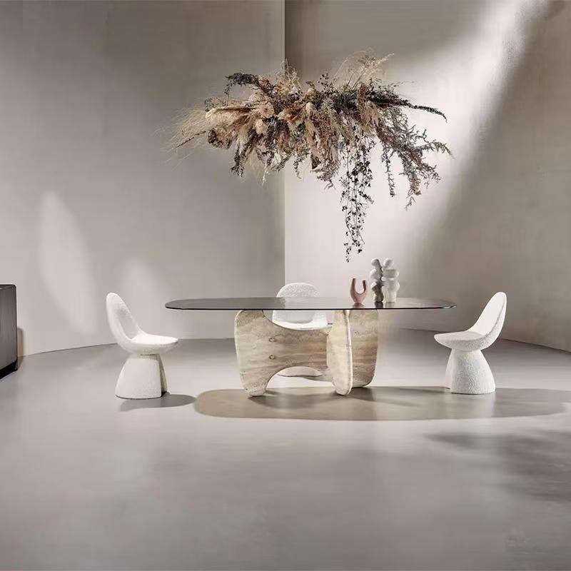 DS933 Travertine & Glass Dining Table - Image 3