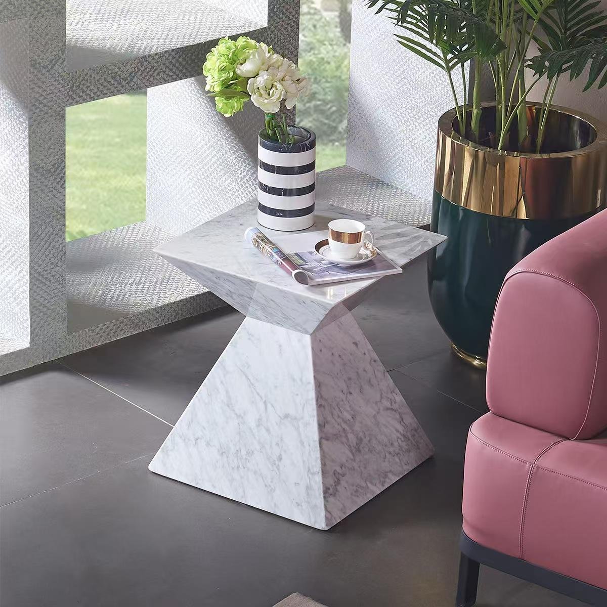 BJ813 Fine-Grain White Marble Side Table - Image 3