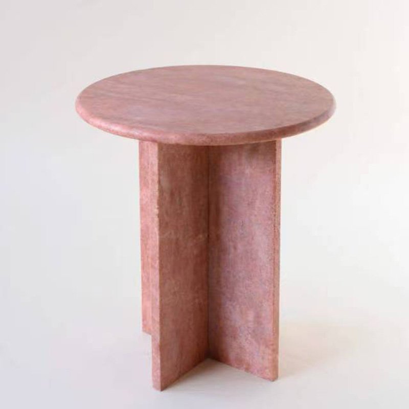 713B Red Travertine Side Table - Image 4