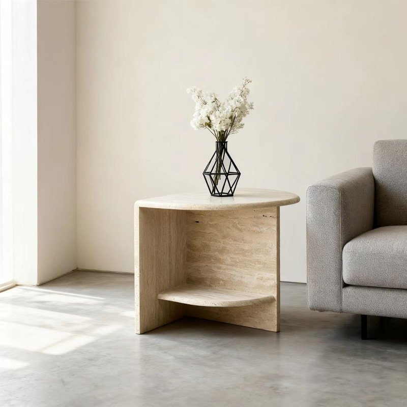 DCJ719 Yellow Travertine Side Table - Image 4