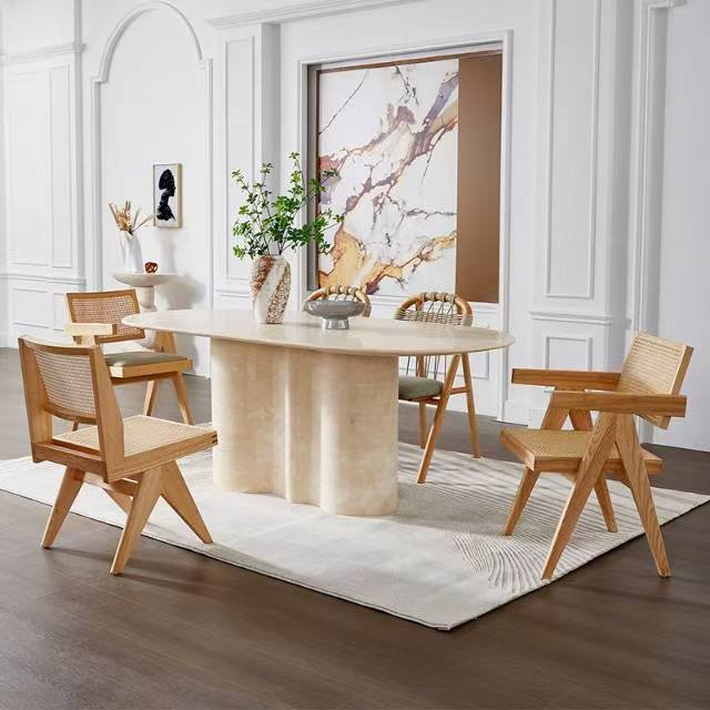 DS910A Beige Travertine Dinging Table - Image 4