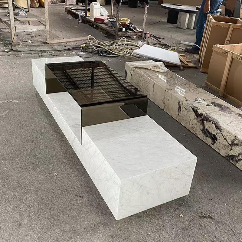 T-808 White Carrara Marble TV Cabinet TV Stand - Image 5