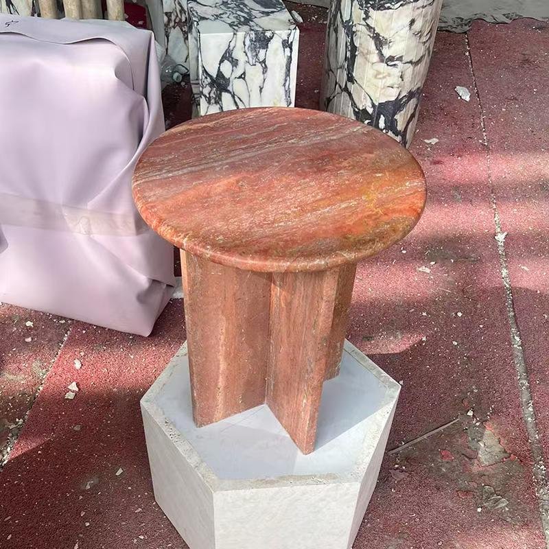 713B Red Travertine Side Table - Image 5