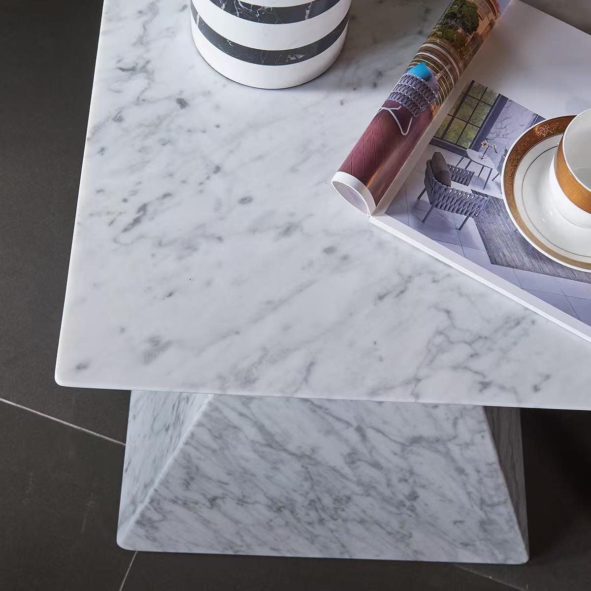 BJ813 Fine-Grain White Marble Side Table - Image 5