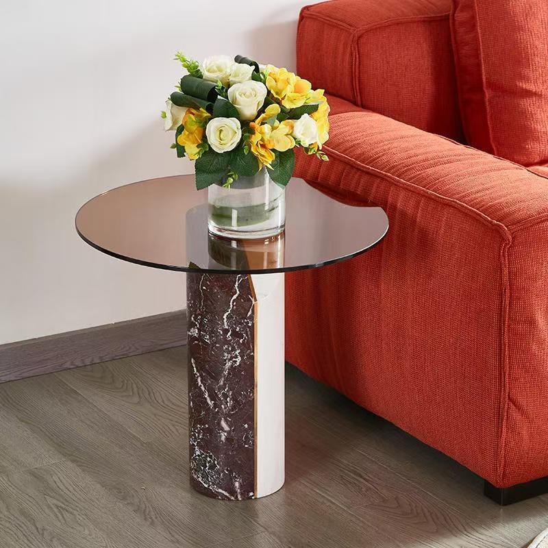 CJ628 Marble Coffee Table with Smoked Glass Top - Image 6