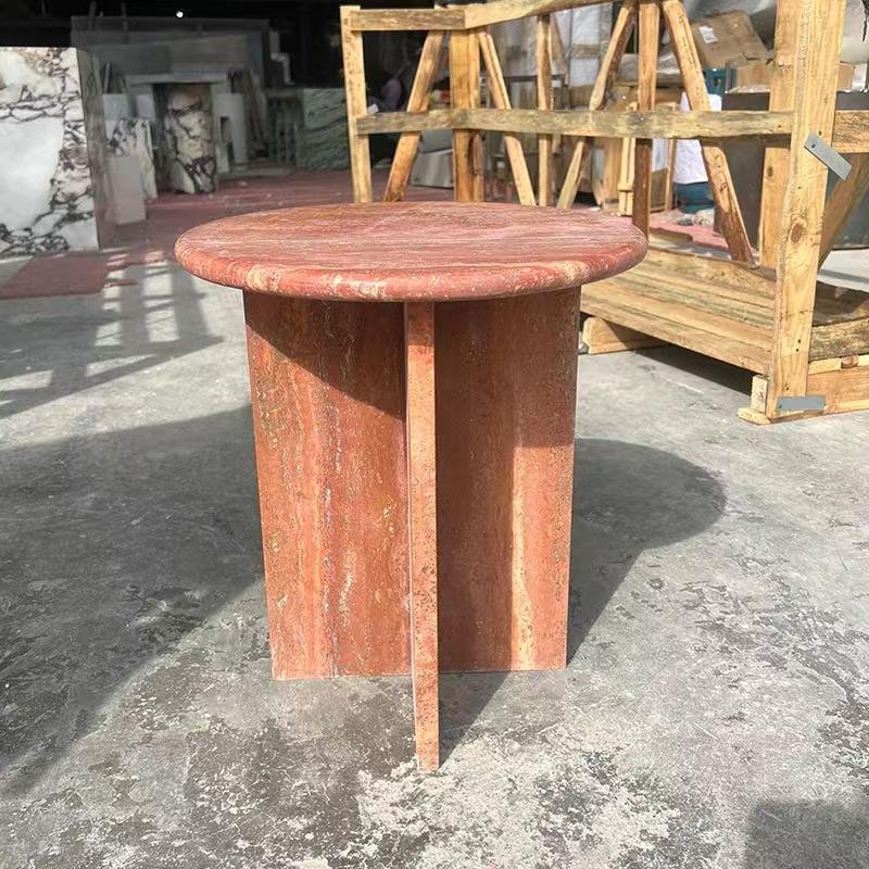 713B Red Travertine Side Table - Image 6