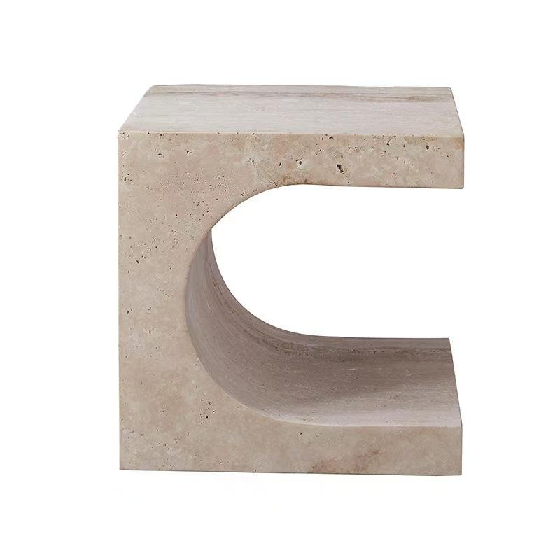 DJC835 Beige Travertine Side Table - Image 6