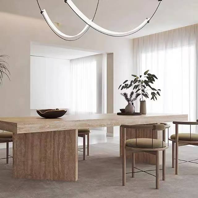 DS610A Beige Travertine Dinging Table - Image 4