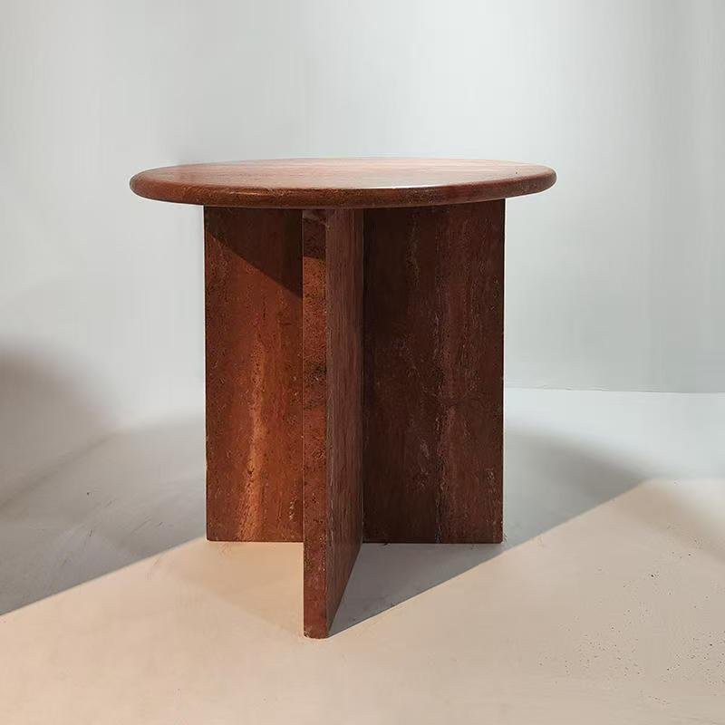 713B Red Travertine Side Table - Image 7